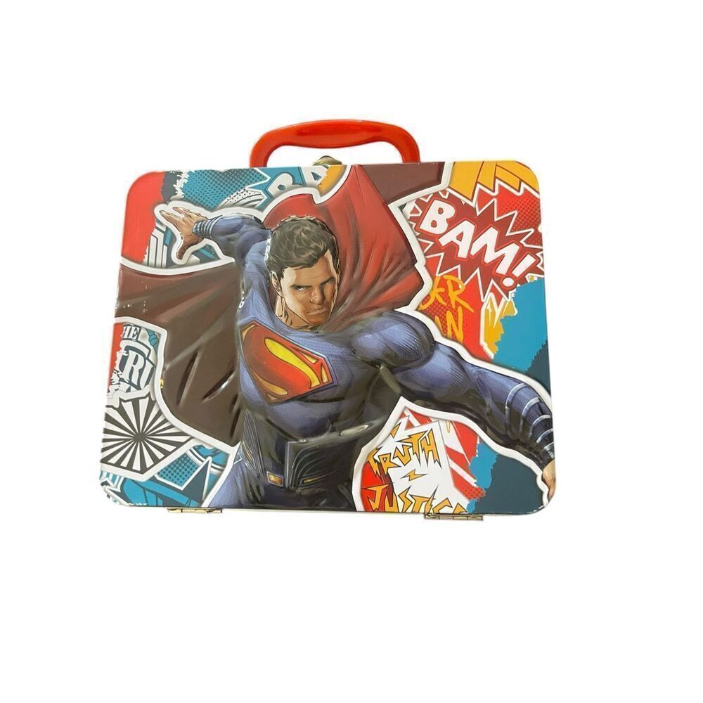 Text DC COMICS Multicolor Batman vs Superman Metal Square Tin Lunchbox